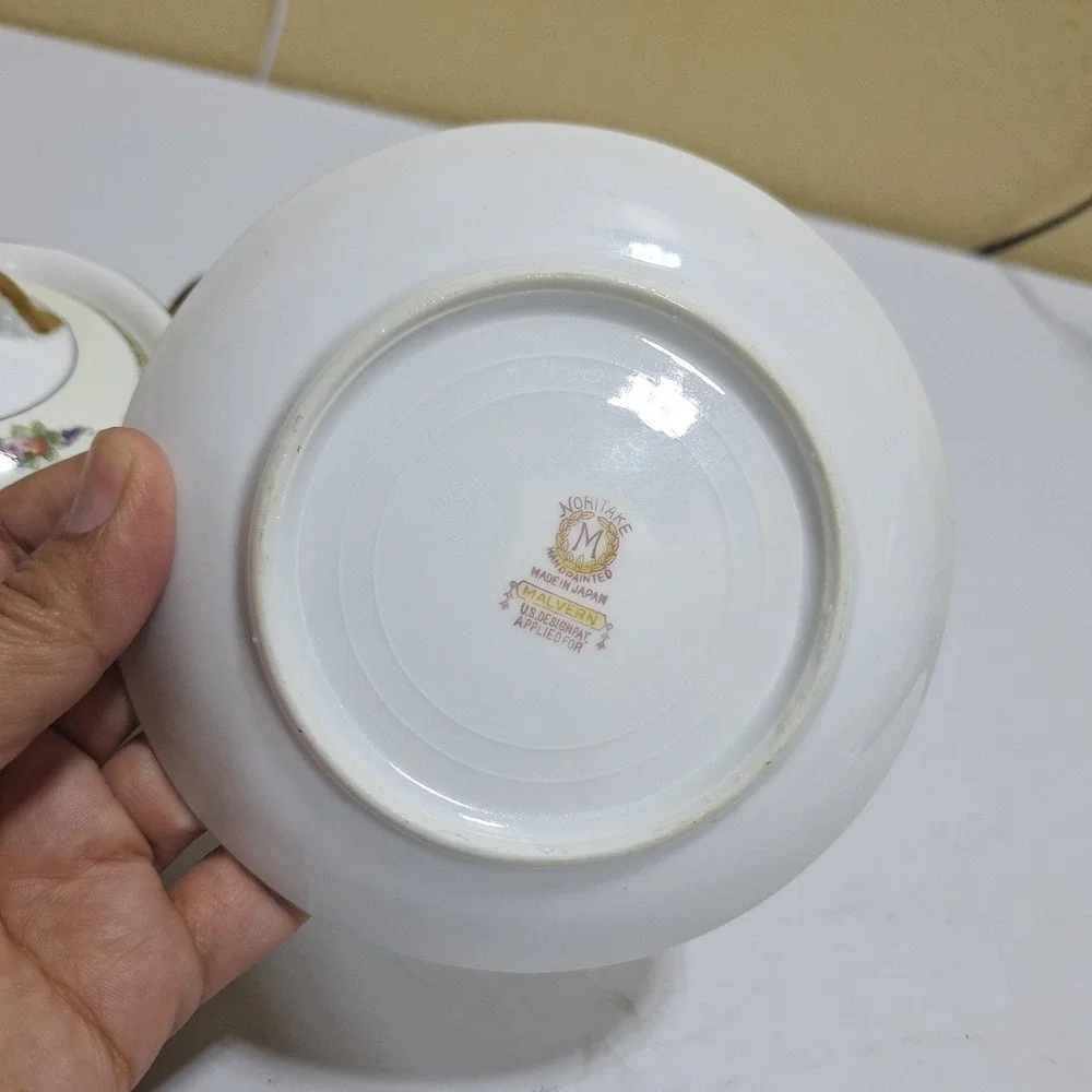 Antique Noritake Malvern Hand Painted Sugar Bowl Creamer Underplate Japan M Mark